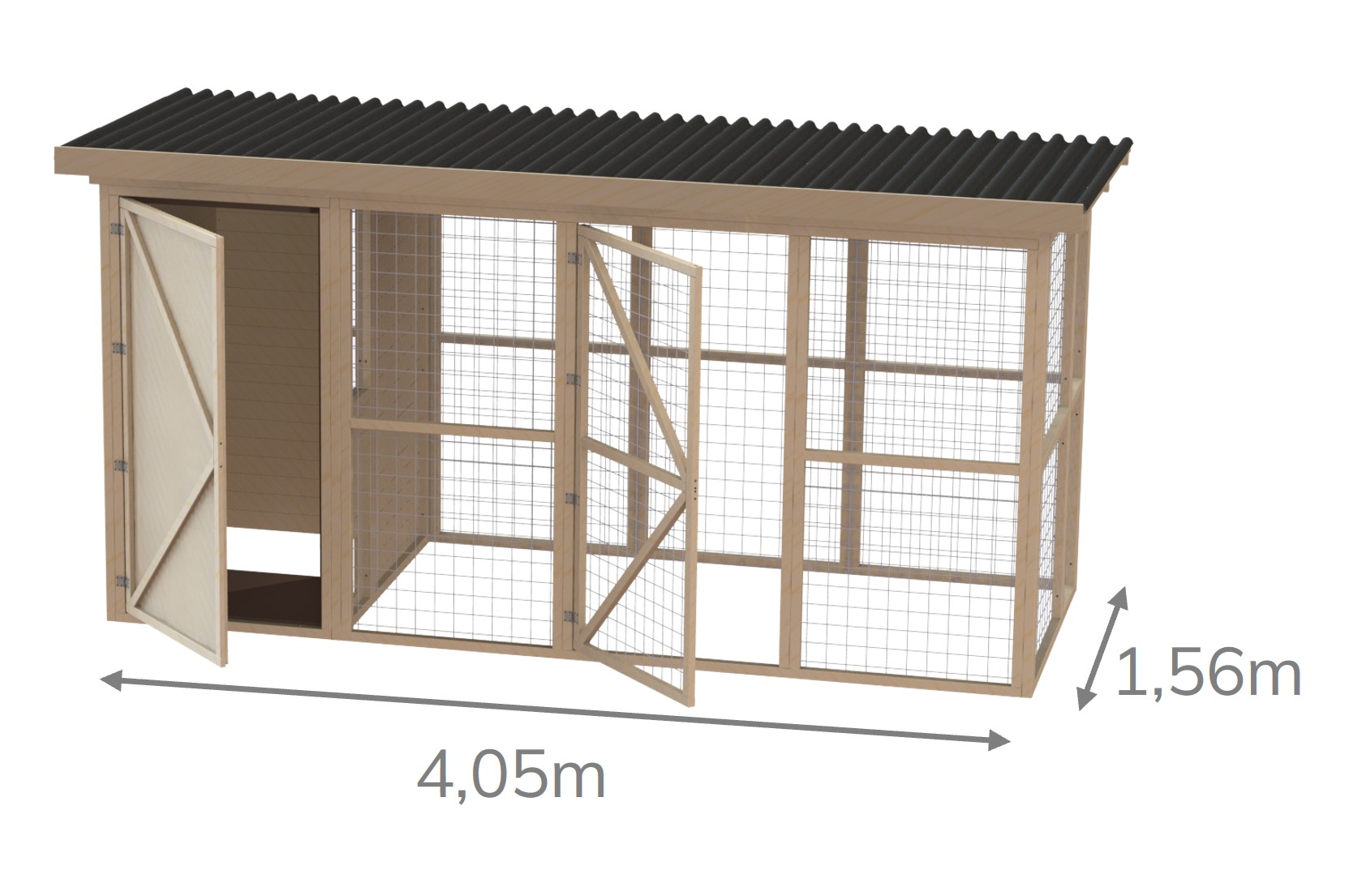 1,5m Tiefe: Gehege / Voliere mit Schutzhaus 1,5m Tiefe: Gehege / Voliere mit Schutzhaus