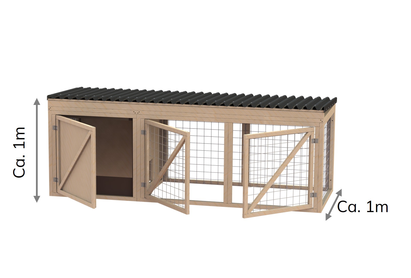 1m Gehege mit Schutzhaus und Dach