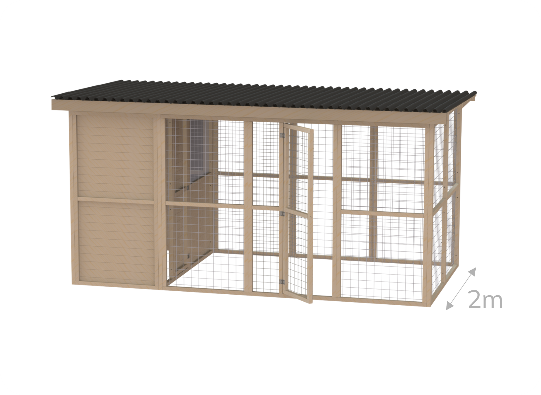 Gehege / Voliere mit Schutzhaus - Höhe 2m / Tiefe 2m Gehege / Voliere mit Schutzhaus - Höhe 2m / Tiefe 2m