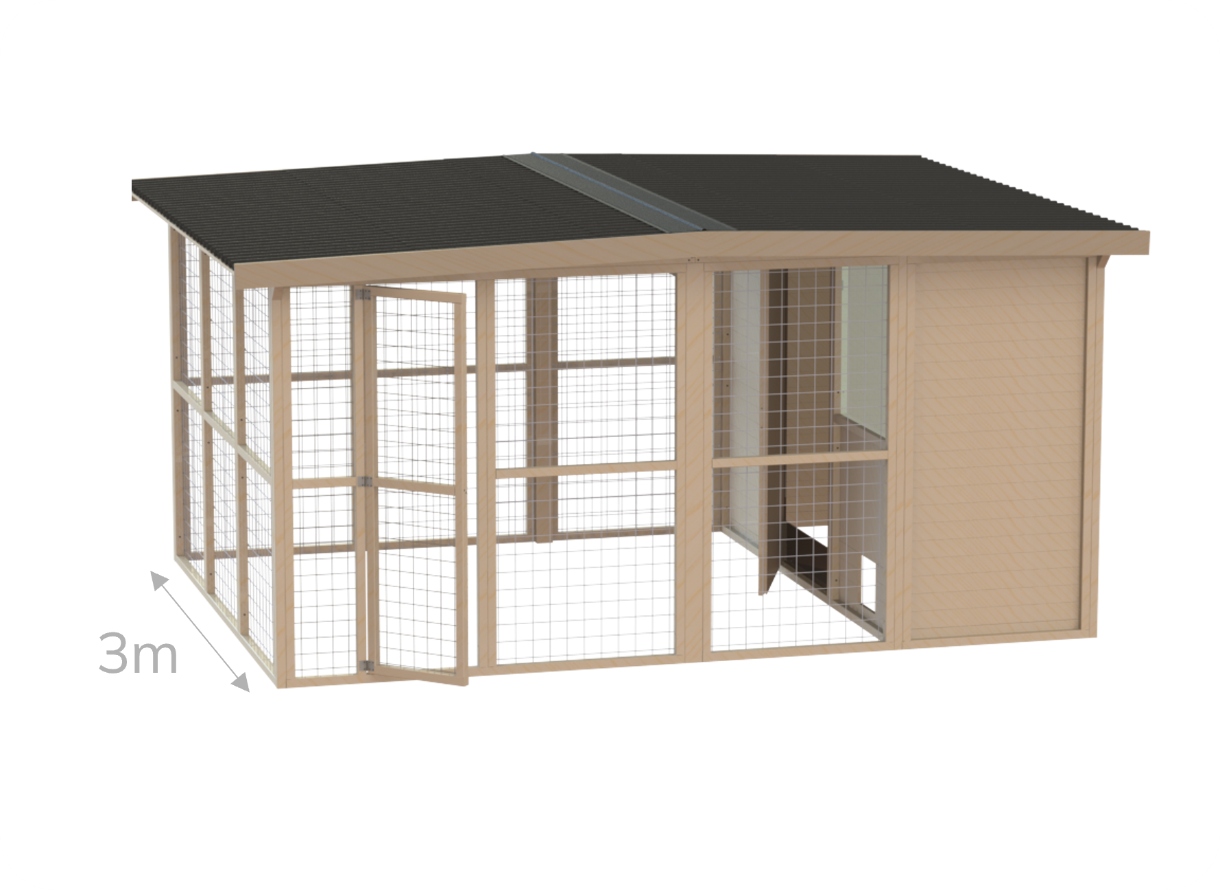 Gehege / Voliere mit Schutzhaus - Höhe 2m / Tiefe 3m Gehege / Voliere mit Schutzhaus - Höhe 2m / Tiefe 3m