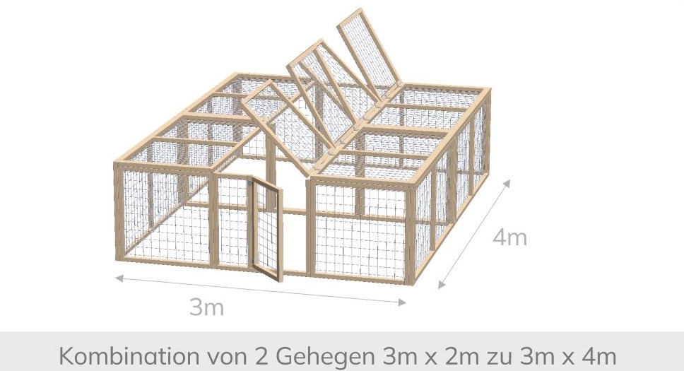 Kombination von 2 Gehegen 3m x 2m zu einem 3m x 4m Gehege