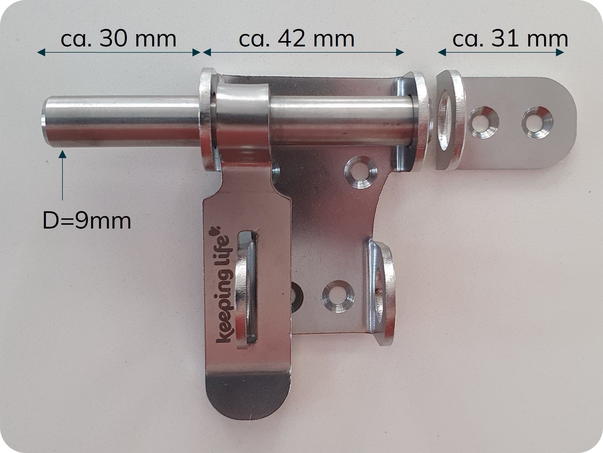 Türriegel: ca. 30mm, ca. 42 mm, ca. 31mm, D=9mm