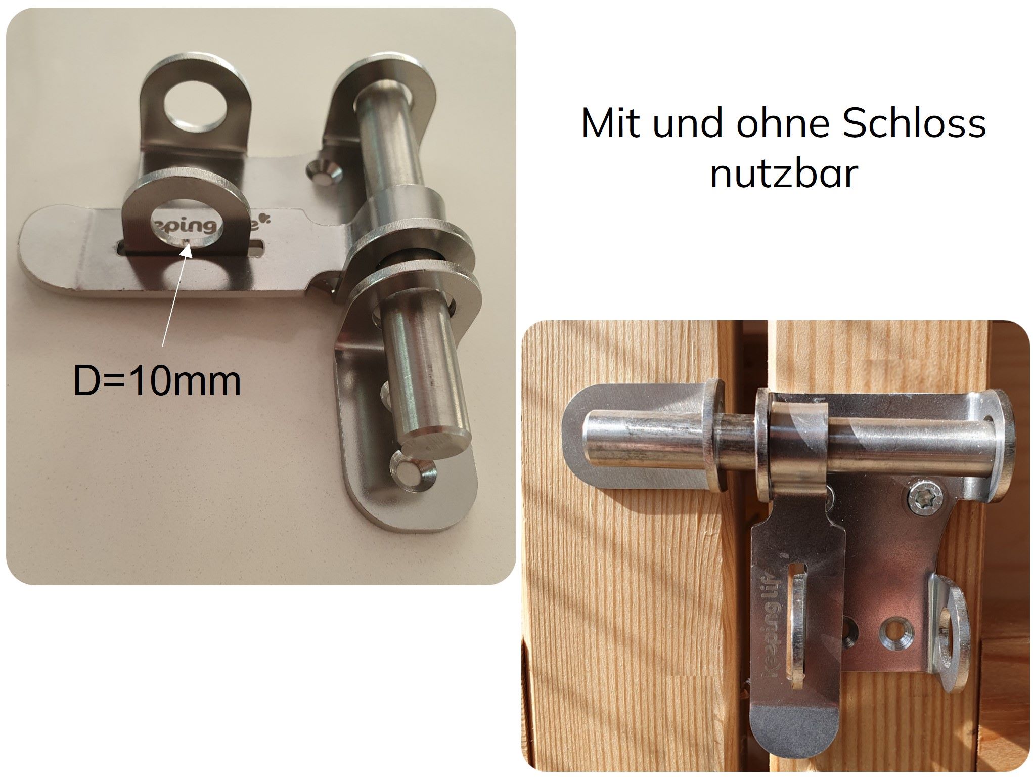Türriegel mit und ohne Schloss nutzbar, D= 10mm