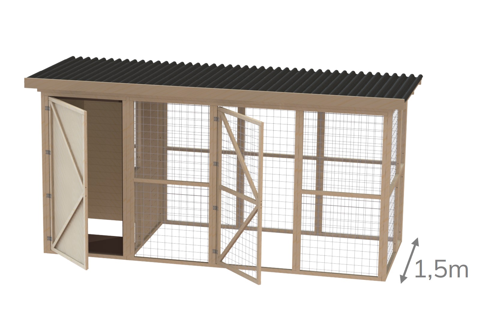 1,5m Tiefe: Gehege / Voliere mit Schutzhaus